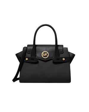 Michael Kors Carmen Leather Medium Flap Satchel Shoulder Bag - Black
