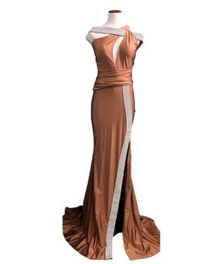 Jessica Angel Rhinestone Embellished Jersey Prom Dress - Brown