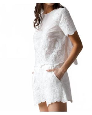 Storia Floral Embroidered Short Set - White