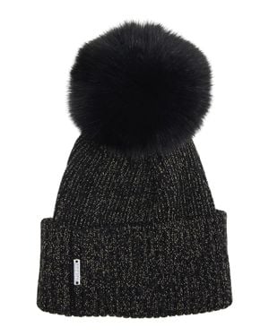 Gorski Metallic Wool Blend Hat With Fox Pompom - Black