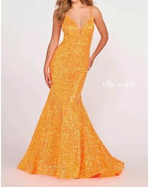 Ellie Wilde Sequin Sleeveless Prom Gown - Orange