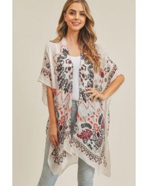 TRUEDAMES Bohemian Print Kimono - Natural