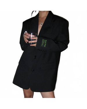 UZWholesale Loose Fit Solid Vintage Style Long Blazer - Black