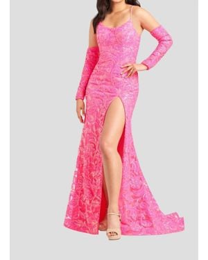 Colette By Daphne Novelty Sequin Lace Long Dress - Pink