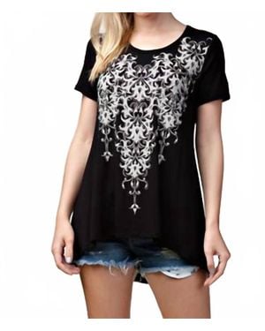 Vocal Apparel Short Sleeves Print Top - Black