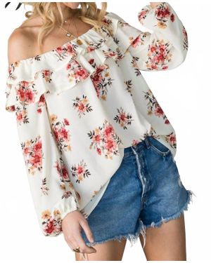 Vine & Love Floral Off The Shoulder Top - Blue