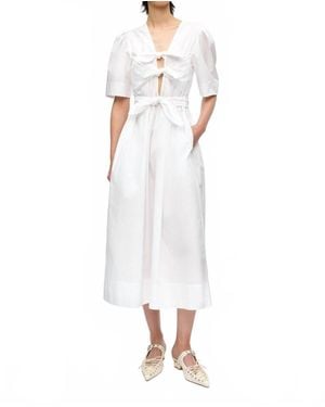 Ganni Washed Stretch Cotton Tie Strap Midi Dress - White