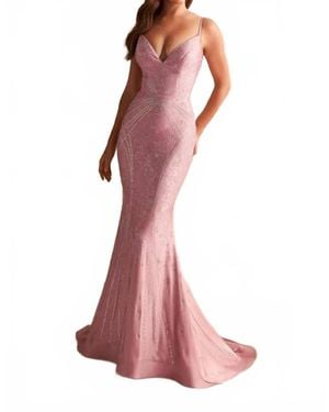 Ellie Wilde Mermaid Prom Dress With Stone Accents - Pink