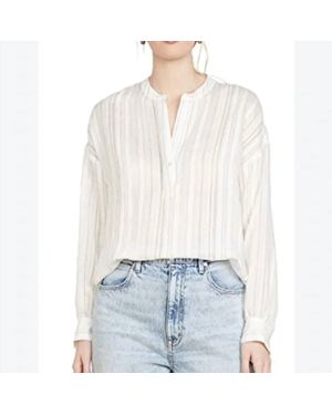Vince Drapey Stripe Band Collar Shirt - White