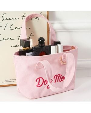 Fashnzfab Dog Mom Embroidered Small Canvas Tote Bag - Pink