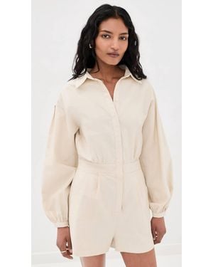 Line & Dot Long Sleeve Shorts Romper - Natural