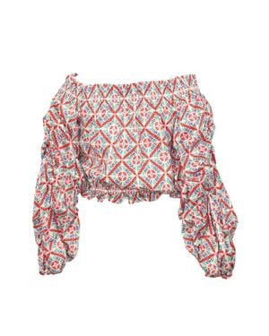 Caroline Constas Smocked Off Shoulder Top - Red