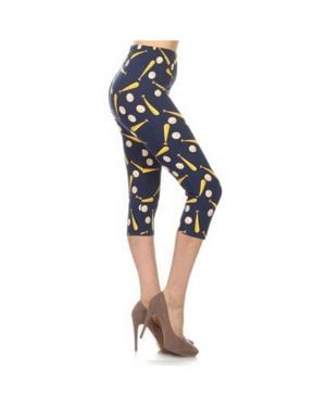TRUEDAMES Baseball Printed, High Waisted Capri Leggings - Blue