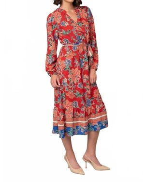 Pine Apparel Floral Print Balloon Sleeve Dress - Red