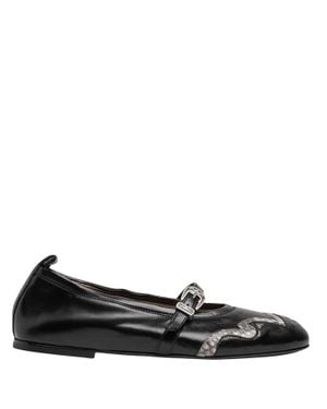 Sartore Leather And Python Ballerina Flats - Black