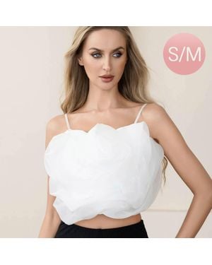 TRUEDAMES Organza Floral Statement Crop Camisole Top - White