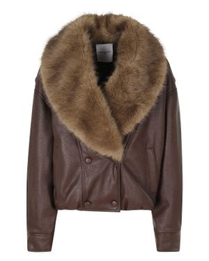 Isabelle Blanche Faux Leather Fur Collar Bomber Jacket - Brown