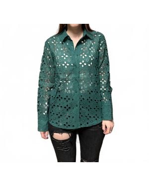 Bluivy Jackie Eyelet Lace Button Down Top - Green