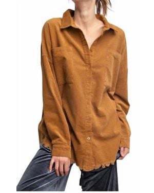 Easel Corduroy Button Down Shirt - Brown