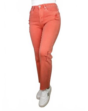 Saige Denim Cute Distressed High-Rise Raw Hem Dad Jeans - Red