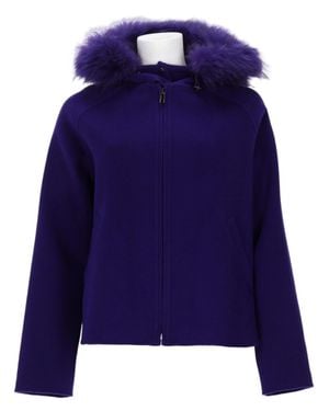 P.A.R.O.S.H. Cropped Wool Jacket With Plush Fur Trim - Blue