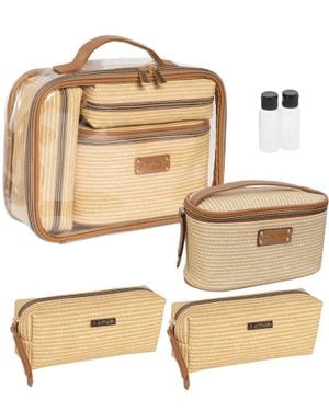 Joan & David Straw Texture 4 Piece Clear Cosmetic Bag Set - Natural