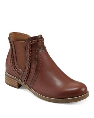Earth Nika Booties Dark Natural Leather Stacked Heel Boots Lion832 - Brown