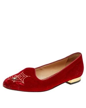 Charlotte Olympia Velvet Embroidered Ballet Flats