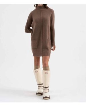 Blu Pepper Mock Neck Front Seam Knit Sweater Dress - Brown