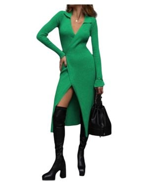 Loulou de Saison Bey Knit Wrap Dress - Green