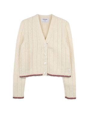 Thom Browne Leather Pool Needle Rib Stitch Cardigan - Natural