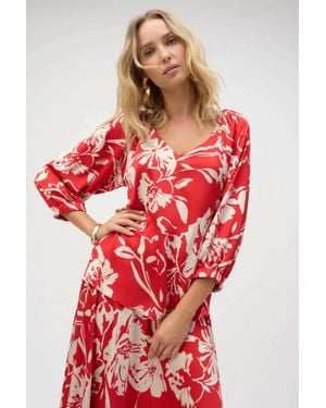 Joseph Ribkoff Floral Print Straight Top - Red