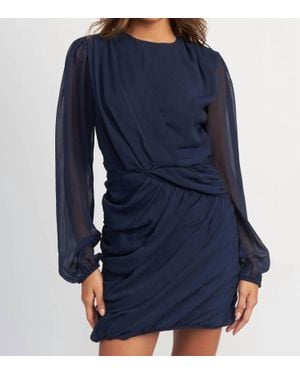 emory park Long Sleeve Ruched Mini Dress - Blue