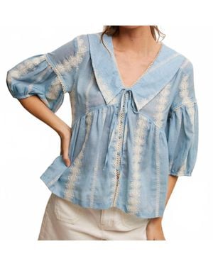 Listicle Marleigh Embroidered Baby Doll Top - Blue