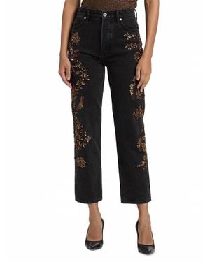 Veronica Beard Daniela Embellished High Rise Straight Leg Jeans - Black
