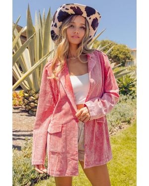 TRUEDAMES Ribbed Button Up Long Sleeve Blazer - Pink