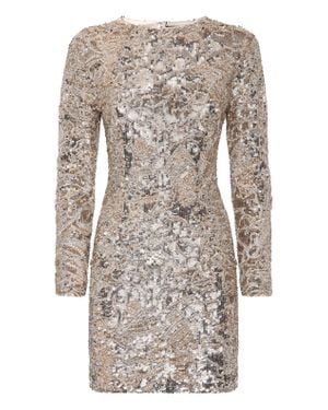 Philipp Plein Embroidered Long-Sleeved Mini Dress Crystal Skull - Natural