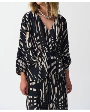 Joseph Ribkoff Tropical Print V-Neck Peplum Top - Black