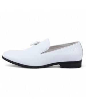 Infinity Leather Formal Tassel Loafers Slip-On Leather Shoes - White
