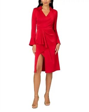 Aidan Mattox Crepe Back Satin Midi Dress - Red