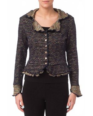 Joseph Ribkoff Ruffle Lapel Snap Jacket - Black