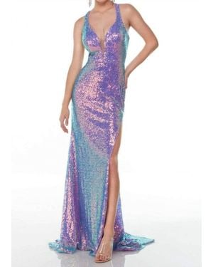 Alyce Paris Sleeveless Sequined High Slit Gown - Purple