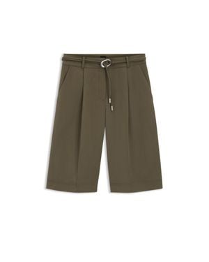 BOSS Relaxed-Fit Shorts With Buckled Belt - Green