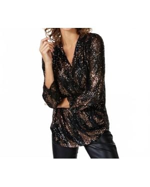EsQualo Sabine Sequin Wrap Over Top - Black