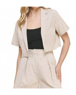 Allie Rose Pinstripe Linen Blazer - Natural