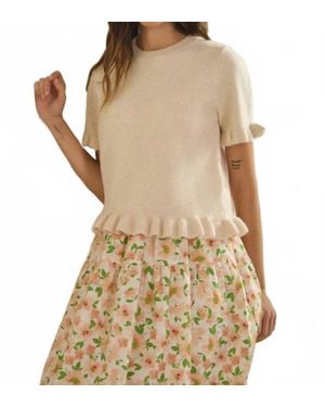 Creamon Ave Ruffle Wave Hem Knit Sweater - Natural