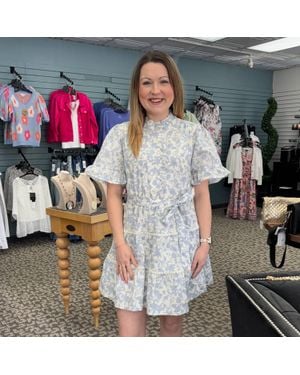 ..,merci Ruffled Button Down Floral Mini Dress - Blue