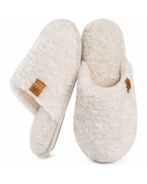 Everfoams Fuzzy Slip-On Memory Foam House Slippers - Natural