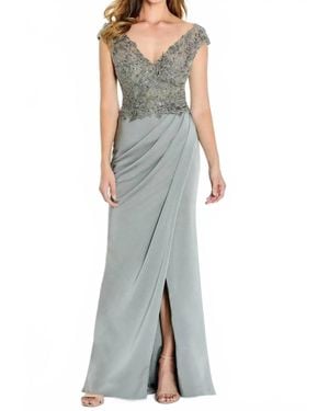 Montage by Mon Cheri Cap Sleeve Evening Gown With Slit - Blue