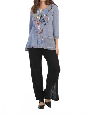 Jess & Jane Chicas Mesh Contrast Cotton Top - Blue